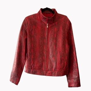Vintage Red Snake Print Leather Jacket
